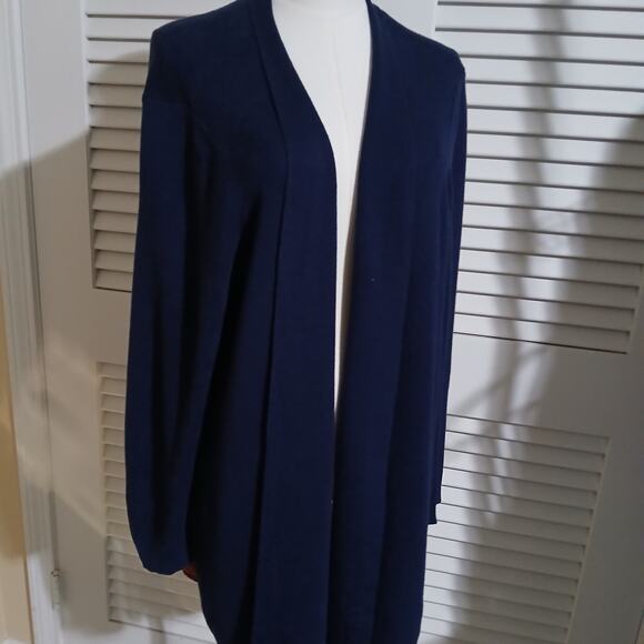 Chico's Sz3 US XL Navy Open Long-sleeved Cardigan Sweater Printed Crepe Back - Picture 5 of 7